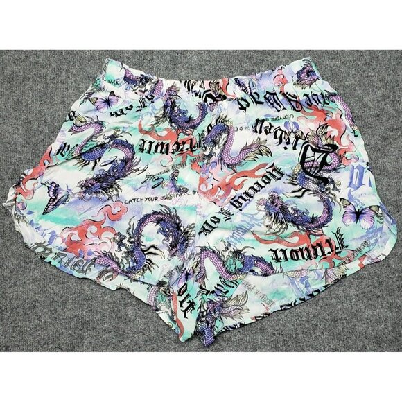 Rue21 Shorts Womens Plus 1X Multicolor Dragon Butterfly High Rise Pull On New - Picture 1 of 11